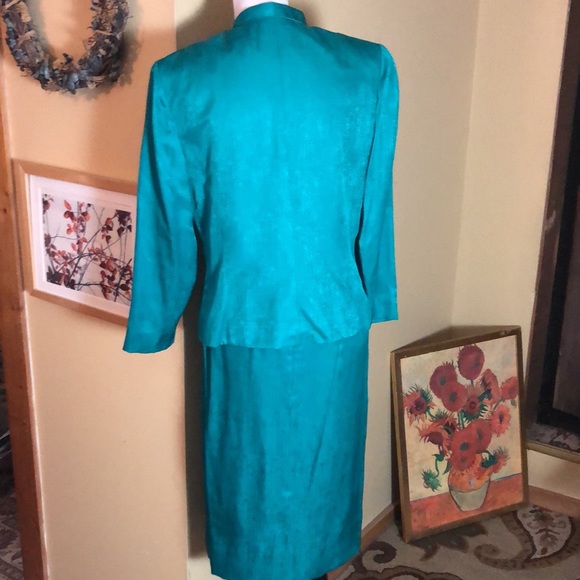 Vtg Y2K ADRIANNA PAPELL Size 12 Safe Silk Emerald 100% Silk Skirted Suit Asian - Picture 9 of 16